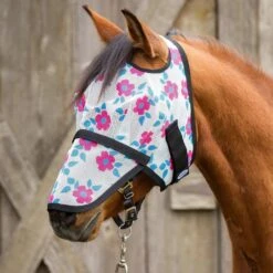 Mackey Equine Accessories Modern Vintage Poppy Floral Mesh Fly Mask With Detachable Nose