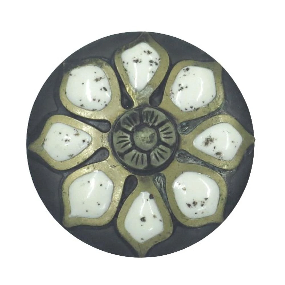 NRS White Stone Flower Petal Brass Antique 1 1/2 Inch Concho