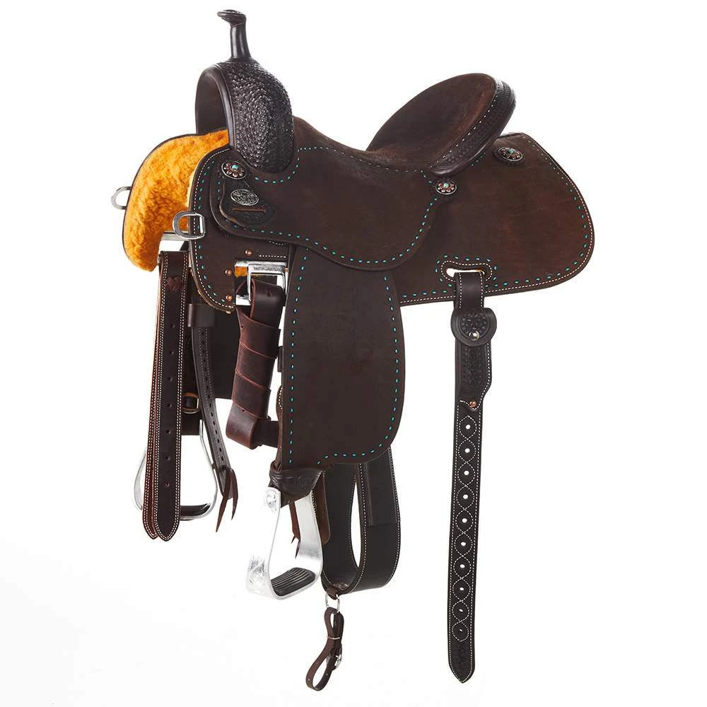 Martin Saddlery Crown C Chocolate Barrel Saddle With Snowflake Tooling - Image 2